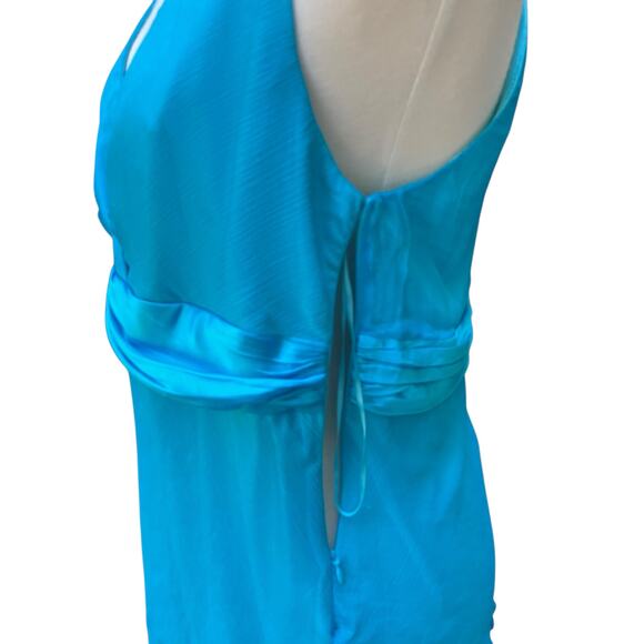 VTG Y2K Silk Halter Top Med/LG Blue Babydoll Ribbon Chiffon V Neck Coquette - Picture 7 of 12